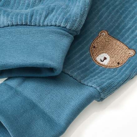 Set mit Langarmshirt & Velours-Hose mit Bären-Motiv, blau + beige, Gr. 62, 1 St