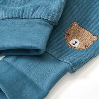 Set mit Langarmshirt & Velours-Hose mit Bären-Motiv, blau + beige, Gr. 62, 1 St