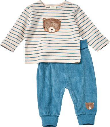 ALANA Set mit Langarmshirt & Velours-Hose mit Bären-Motiv, blau + beige, Gr. 68, 1 St