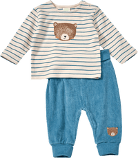 Set mit Langarmshirt & Velours-Hose mit Bären-Motiv, blau + beige, Gr. 68, 1 St