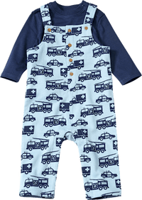 Set mit Latzhose mit Einsatzfahrzeug-Muster & Langarmshirt, blau, Gr. 74, 1 St ALANA