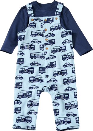 Set mit Latzhose mit Einsatzfahrzeug-Muster & Langarmshirt, blau, Gr. 74, 1 St ALANA
