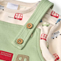 Set mit Latzhose & Langarmshirt mit Auto-Muster, grün, Gr. 68, 1 St