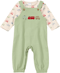 Set mit Latzhose & Langarmshirt mit Auto-Muster, grün, Gr. 68, 1 St