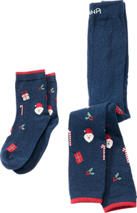 Set mit Leggings und Socken mit Weihnachts-Motiv, blau, Gr. 110/116, 1 St
