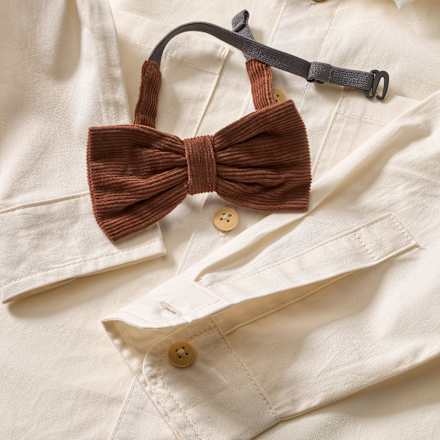 Set mit Popelin-Hemd & Cord-Fliege, weiß + braun, Gr. 98, 1 St