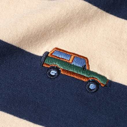 Set mit Ringel-Muster & Auto-Stickerei, blau, Gr. 104, 1 St