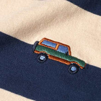 Set mit Ringel-Muster & Auto-Stickerei, blau, Gr. 110, 1 St