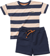 Set mit Ringel-Muster & Auto-Stickerei, blau, Gr. 110, 1 St