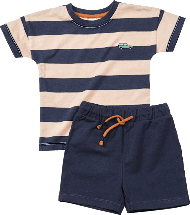 Set mit Ringel-Muster & Auto-Stickerei, blau, Gr. 110, 1 St