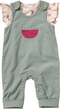 Set mit Shirt mit Melonen-Muster & Latzhose, grün & rosa, Gr. 68, 1 St
