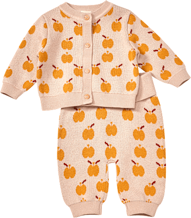 Set mit Strickjacke & Strickhose mit Mitwachsfunktion & Apfel-Muster, beige, Gr. 62, 1 St
