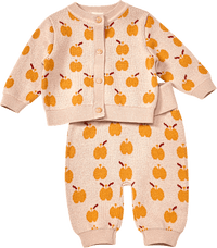 Set mit Strickjacke & Strickhose mit Mitwachsfunktion & Apfel-Muster, beige, Gr. 62, 1 St