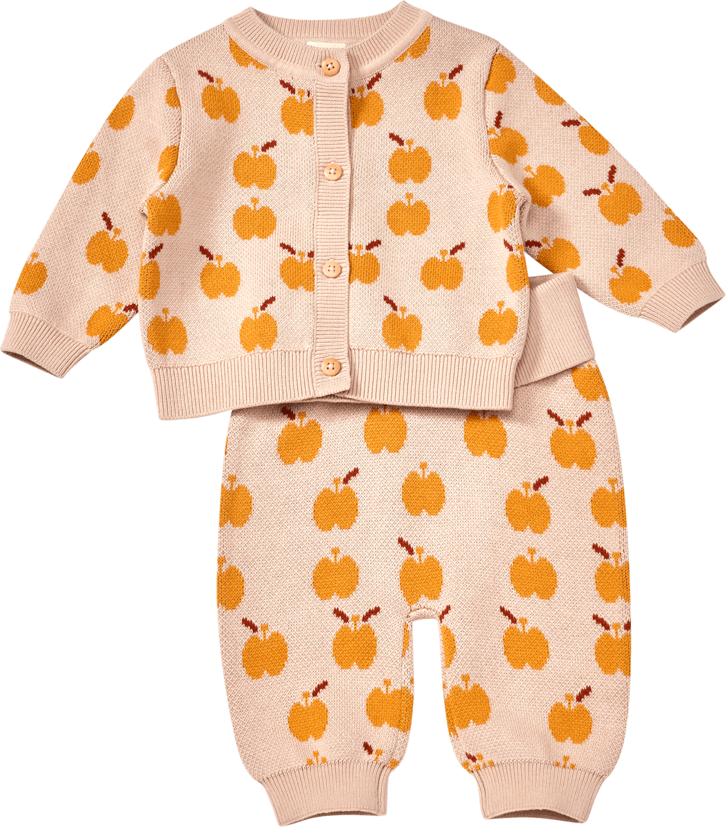 ALANA Set mit Strickjacke & Strickhose mit Mitwachsfunktion & Apfel-Muster, beige, Gr. 68, 1 St