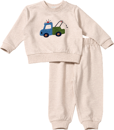 Set mit Sweatshirt mit Fahrzeug-Stickerei & Jogginghose, beige, Gr. 86, 1 St