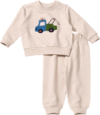 Set mit Sweatshirt mit Fahrzeug-Stickerei & Jogginghose, beige, Gr. 86, 1 St
