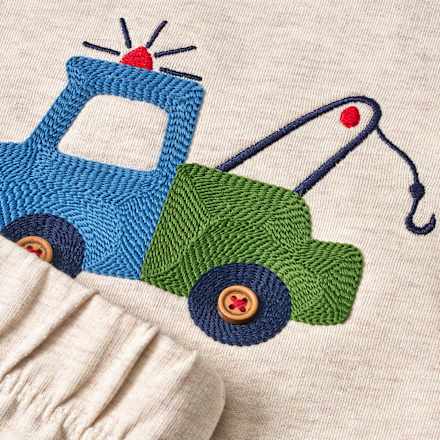 Set mit Sweatshirt mit Fahrzeug-Stickerei & Jogginghose, beige, Gr. 86, 1 St