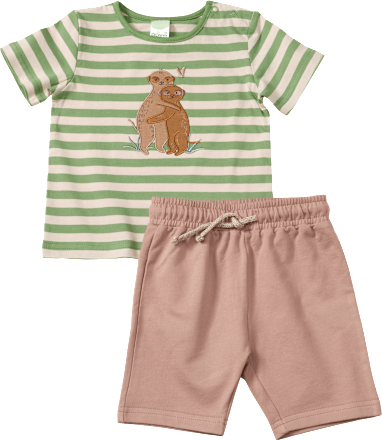 Set mit T-Shirt mit Erdmännchen-Motiv & Shorts, grün + braun, Gr. 80, 1 St
