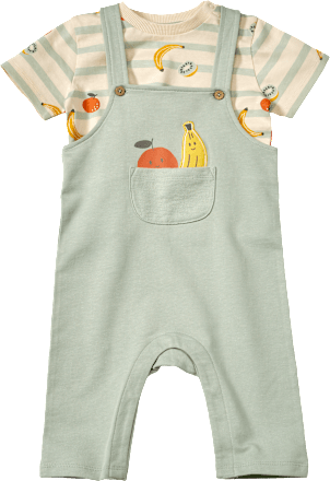 Set mit T-Shirt und Latzhose mit Obst-Muster, grün, Gr. 80, 1 St