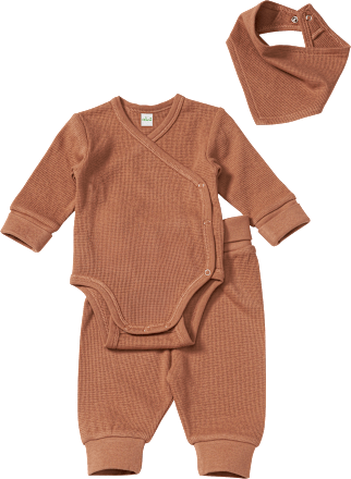 Set mit Wickelbody, Hose & Halstuch in Waffel-Struktur, braun, Gr. 50/56, 1 St