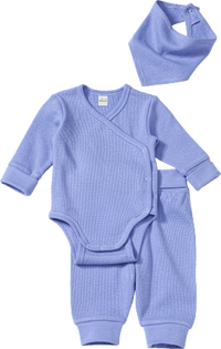Set mit Wickelbody, Hose & Halstuch in Waffel-Struktur, lila, Gr. 50/56, 1 St