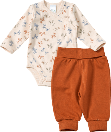 Set mit Wickelbody und Hose, beige + braun, Gr. 50/56, 1 St