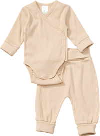 Set mit Wickelbody & Hose in Waffel-Struktur, beige, Gr. 62/68, 1 St