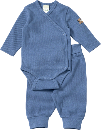Set mit Wickelbody und Hose mit Hund-Applikation, blau, Gr. 74/80, 1 St