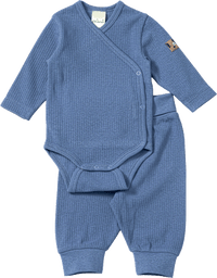 Set mit Wickelbody und Hose mit Hund-Applikation, blau, Gr. 74/80, 1 St