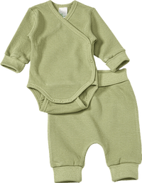 Set bestaande uit wikkelbody en broek met meegroeifunctie, groen, maat 62/68, 1 st.