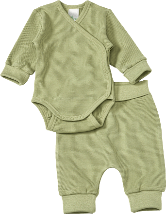 Set bestaande uit wikkelbody en broek met meegroeifunctie, groen, maat 62/68, 1 st.