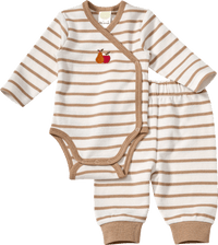 Set mit Wickelbody & Hose mit Obst-Motiv, beige, Gr. 74/80, 1 St