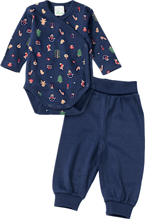 Set mit Wickelbody & Hose mit Weihnachts-Muster, blau, Gr. 62/68, 1 St
