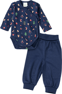 Set mit Wickelbody & Hose mit Weihnachts-Muster, blau, Gr. 62/68, 1 St