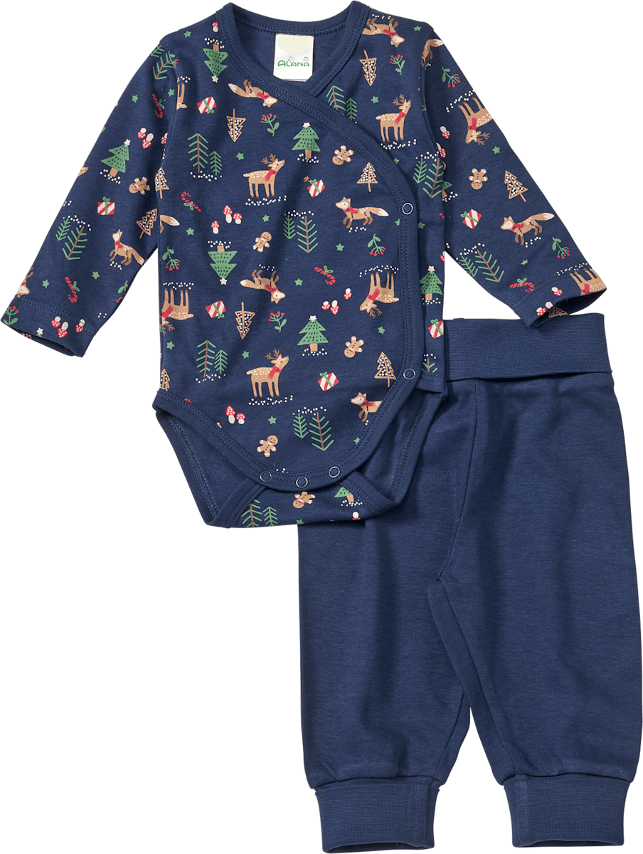 ALANA Set mit Wickelbody und Hose mit Weihnachts-Muster, blau, Gr. 74/80, 1 St