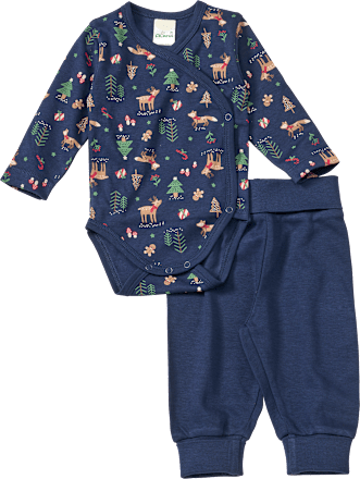 Set mit Wickelbody und Hose mit Weihnachts-Muster, blau, Gr. 74/80, 1 St