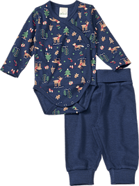 Set mit Wickelbody und Hose mit Weihnachts-Muster, blau, Gr. 74/80, 1 St