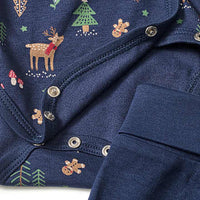 Set mit Wickelbody und Hose mit Weihnachts-Muster, blau, Gr. 74/80, 1 St