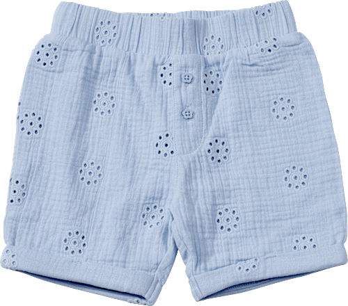 Shorts aus Musselin mit Blumen-Stickerei, blau, Gr. 104, 1 St