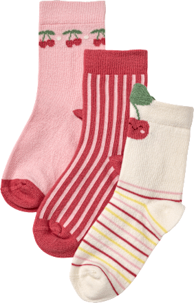 Socken mit 3D-Applikation & Kirsch-Motiv, rosa, Gr. 31/33, 3 St