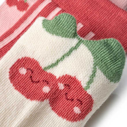 Socken mit 3D-Applikation & Kirsch-Motiv, rosa, Gr. 31/33, 3 St