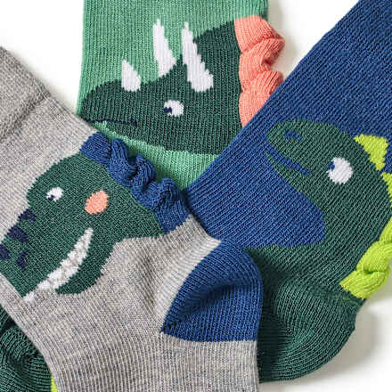 Socken mit 3D-Dino-Applikation, grün + blau, Gr. 19/22, 3 St