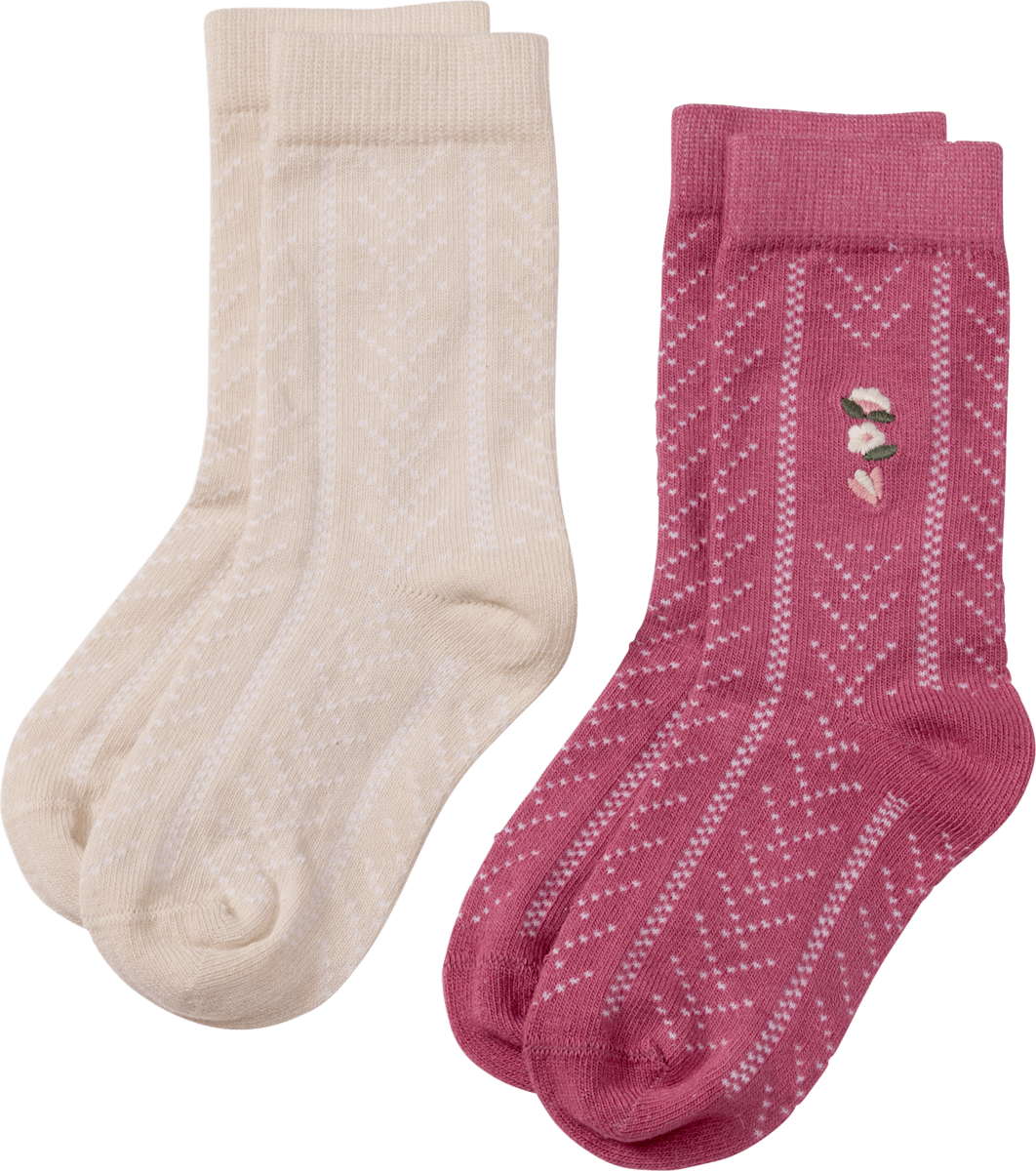 Socken mit Ajour-Struktur & Blumen-Stickerei, rosa & beige, Gr. 23/26, 2 St