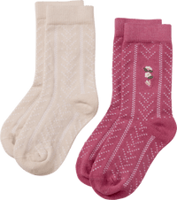 Socken mit Ajour-Struktur & Blumen-Stickerei, rosa & beige, Gr. 23/26, 2 St