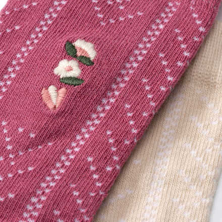 Socken mit Ajour-Struktur & Blumen-Stickerei, rosa & beige, Gr. 29/31, 2 St