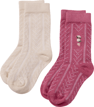 Socken mit Ajour-Struktur & Blumen-Stickerei, rosa & beige, Gr. 29/31, 2 St