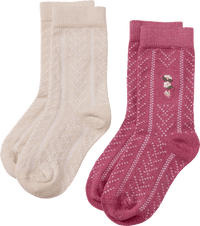 Socken mit Ajour-Struktur & Blumen-Stickerei, rosa & beige, Gr. 29/31, 2 St