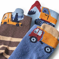 Socken mit Baustellen-3D-Motiven, blau + braun, Gr. 23/26, 3 St