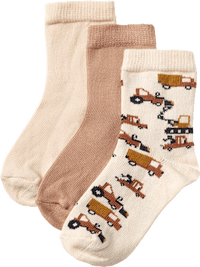 Socken mit Baustellen-Muster, beige + braun, Gr. 23/24, 3 St