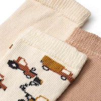 Socken mit Baustellen-Muster, beige + braun, Gr. 23/24, 3 St